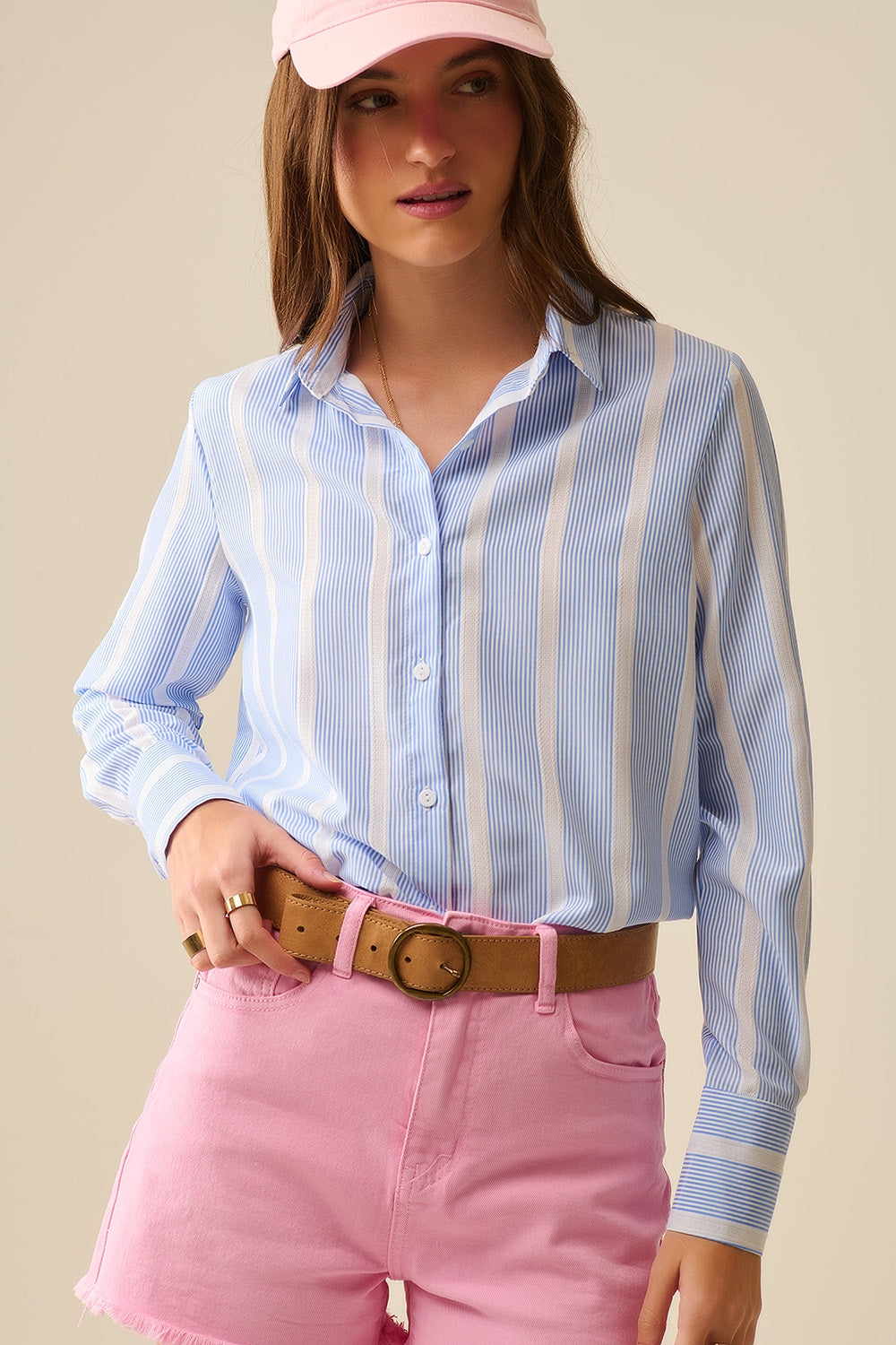 Q2 Soft fabric striped shirt in blue and white
