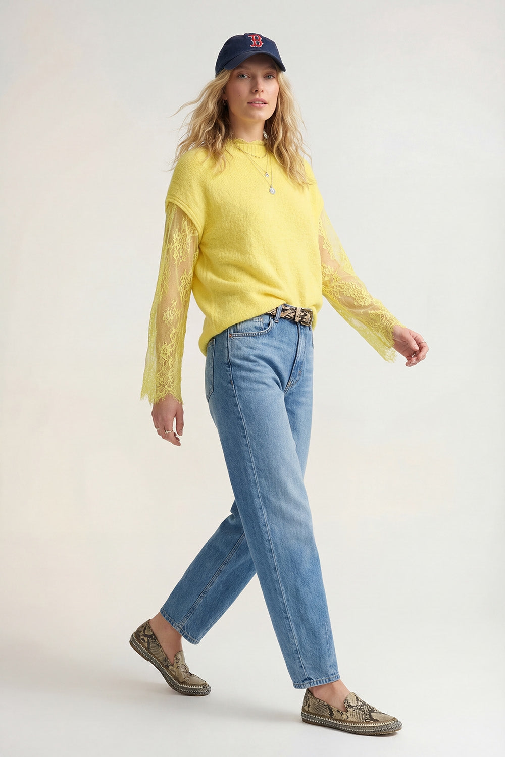 Soft Knit Sleeveless sweater with lace lining in yellow color