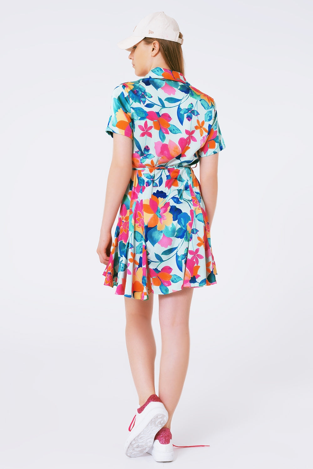 soft satin mini dress with flower print