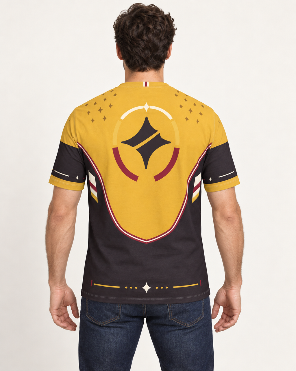 Solar Contour Regular-Fit Cotton T-Shirt — back view, AI-generated styling illustration