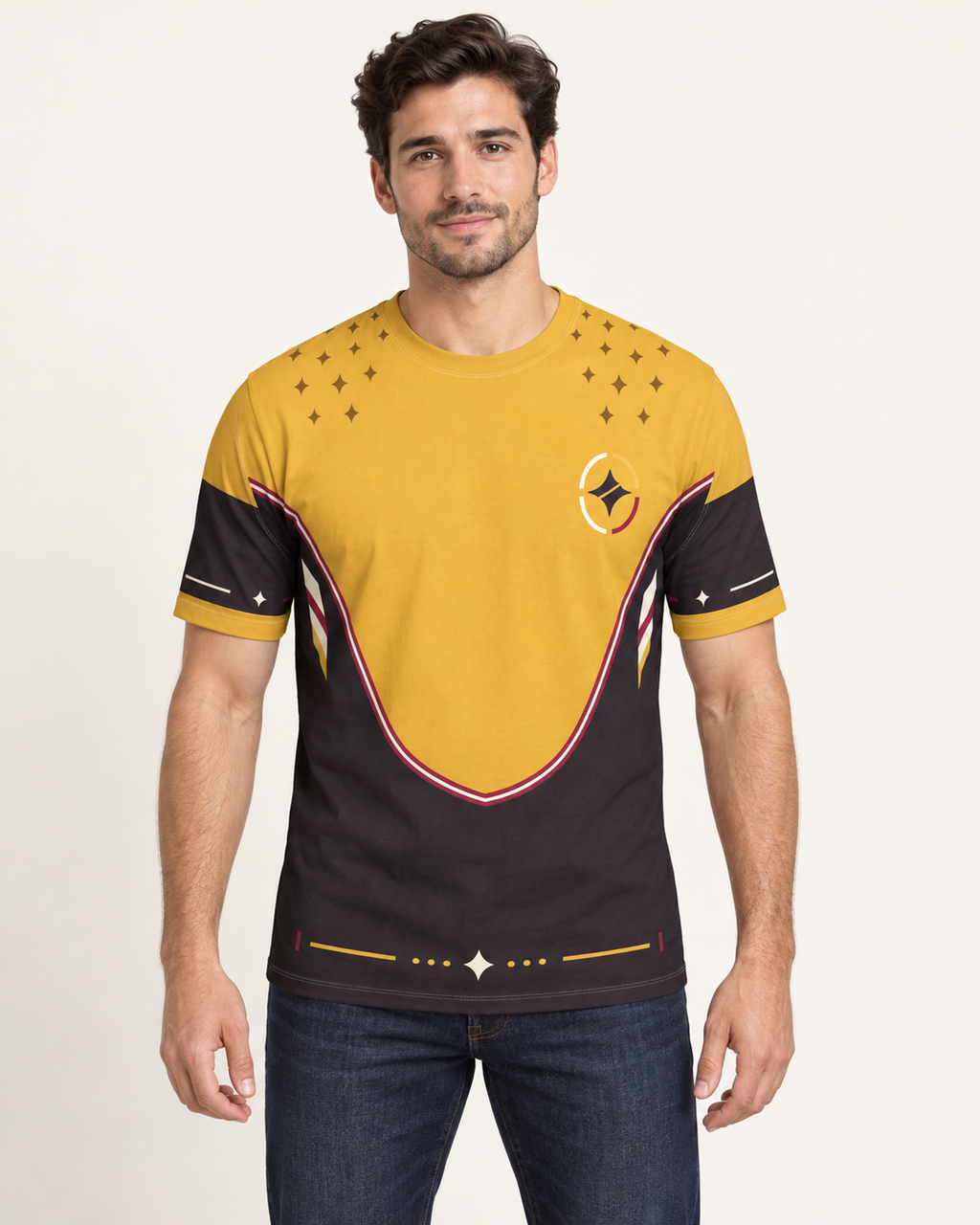 Solar Contour Regular-Fit Cotton T-Shirt — front view, AI-generated styling illustration