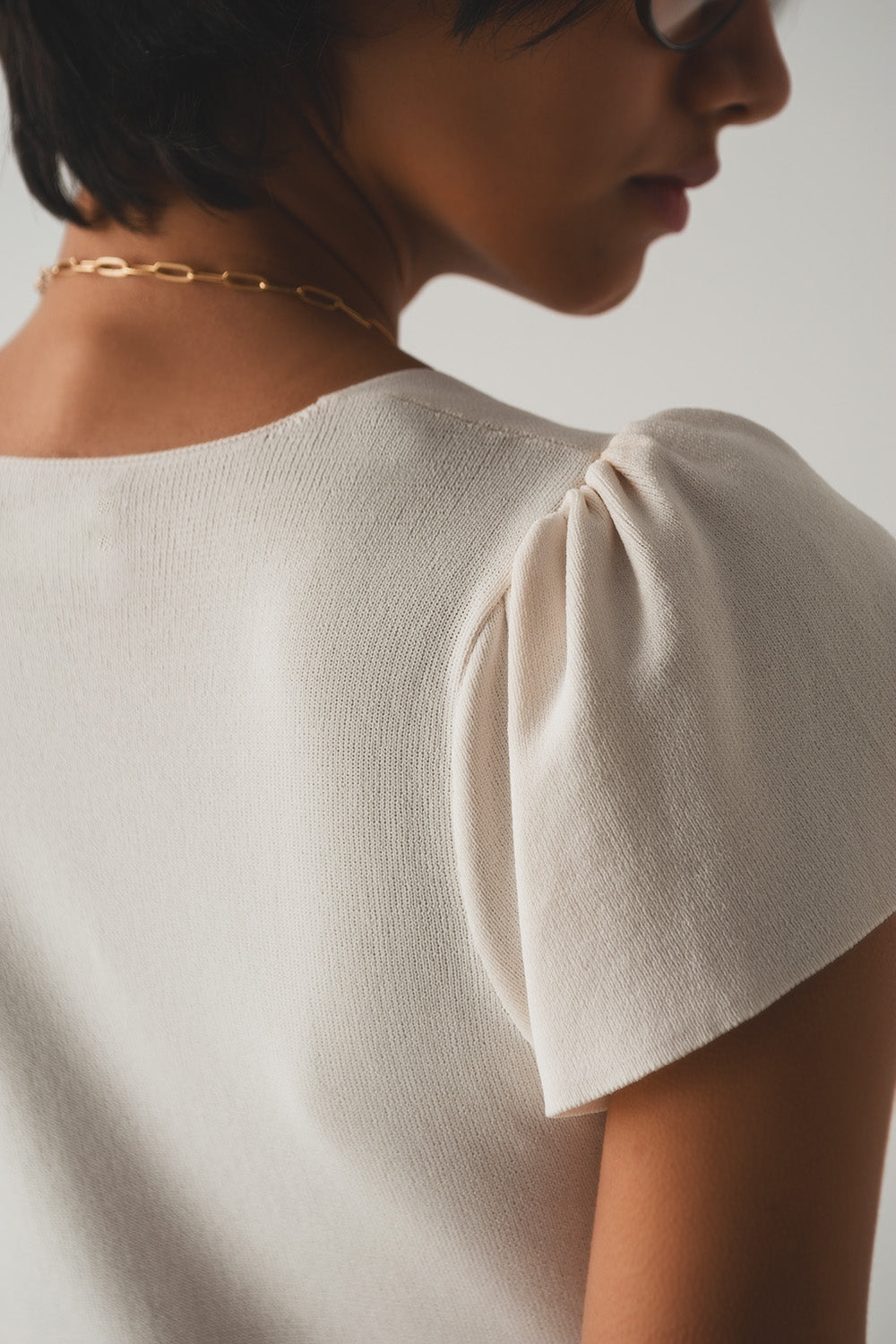 square neck puff sleeve sweater in cream