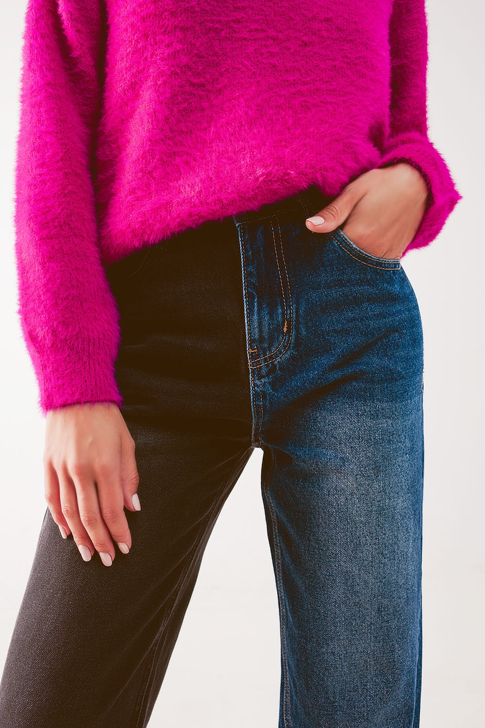 Straight leg color block jeans