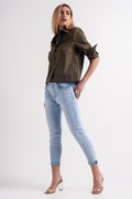 UNIKCOSA Straight leg jeans with folded ankles in light denim
