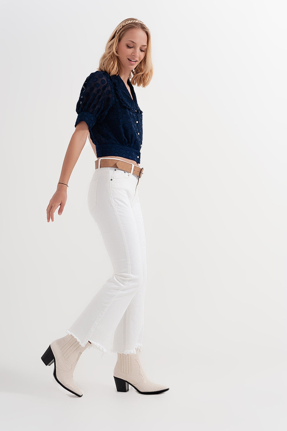 Straight Pants in White with Wide Ankles