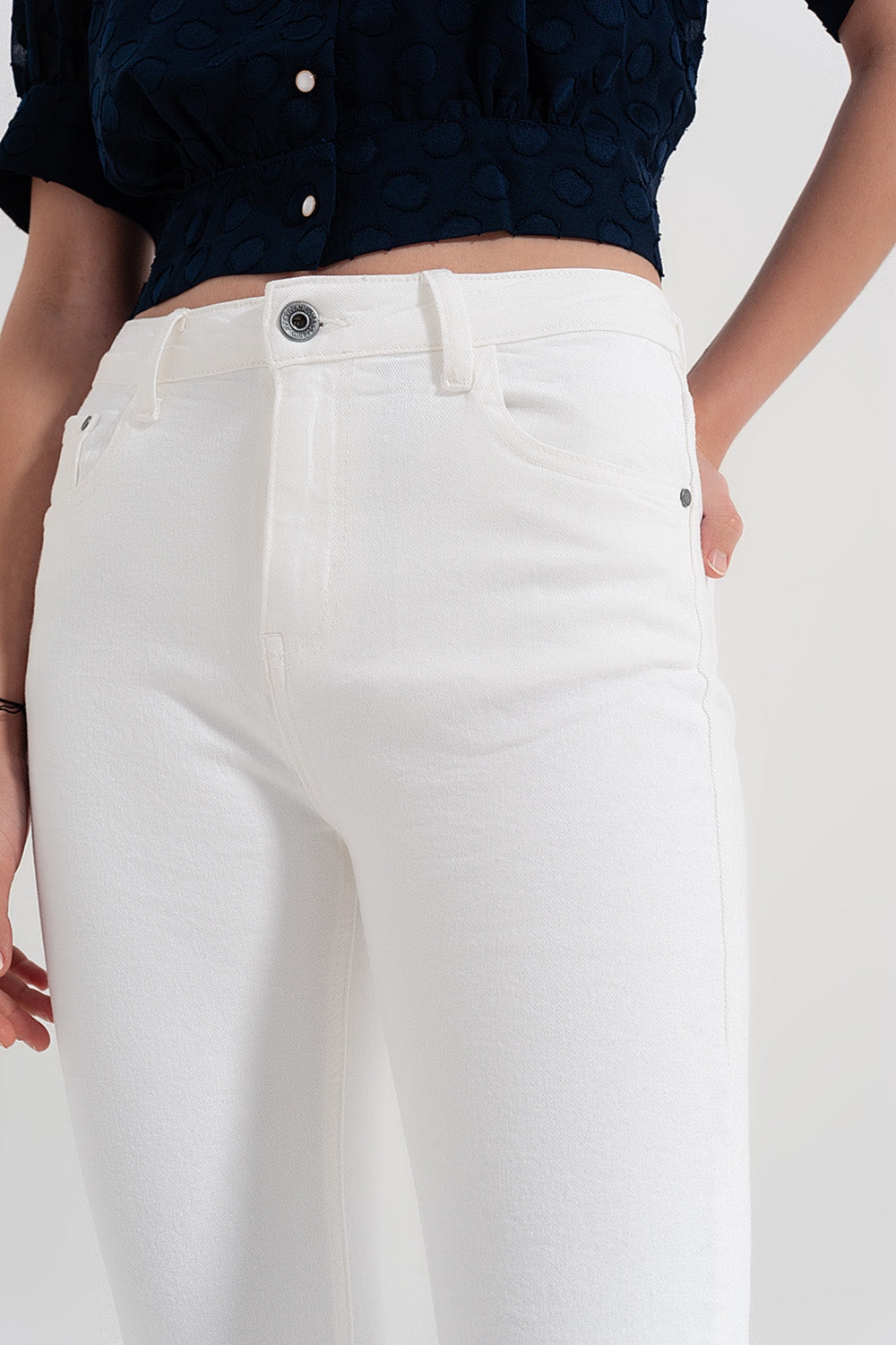 Straight Pants in White with Wide Ankles