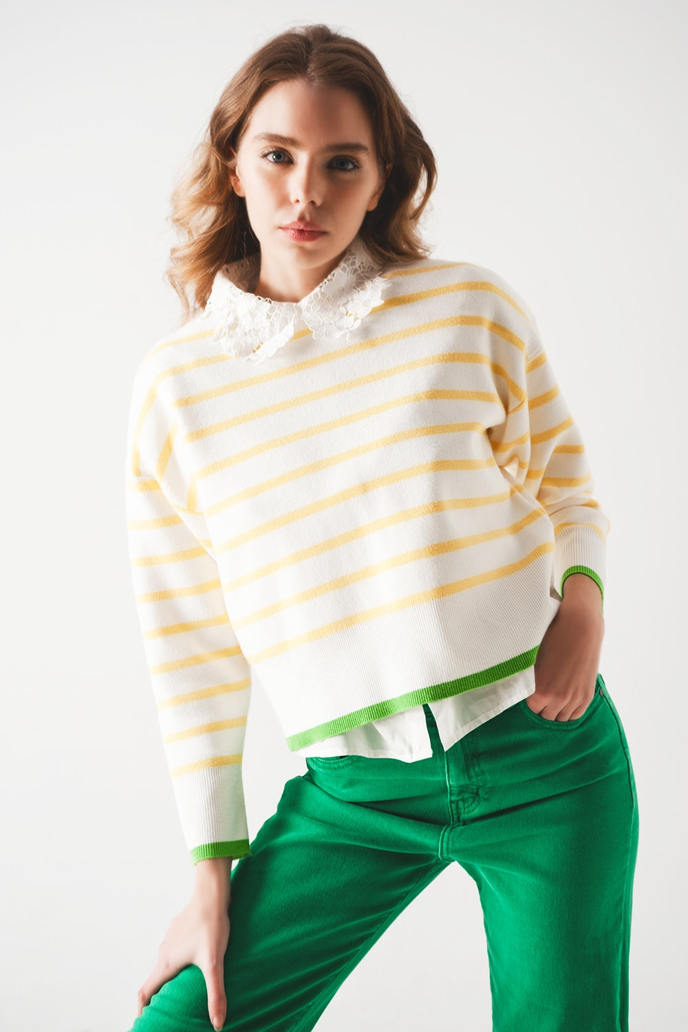Q2 Stripe sweater in yellow & white