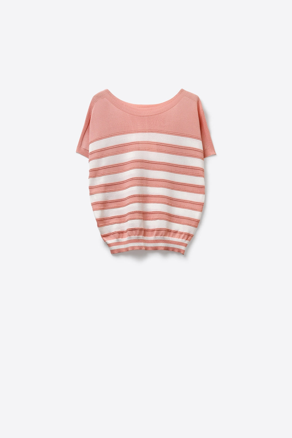 Q2 Striped fine Knit Short Sleeve sweater in pink
