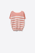 Q2 Striped fine Knit Short Sleeve sweater in pink