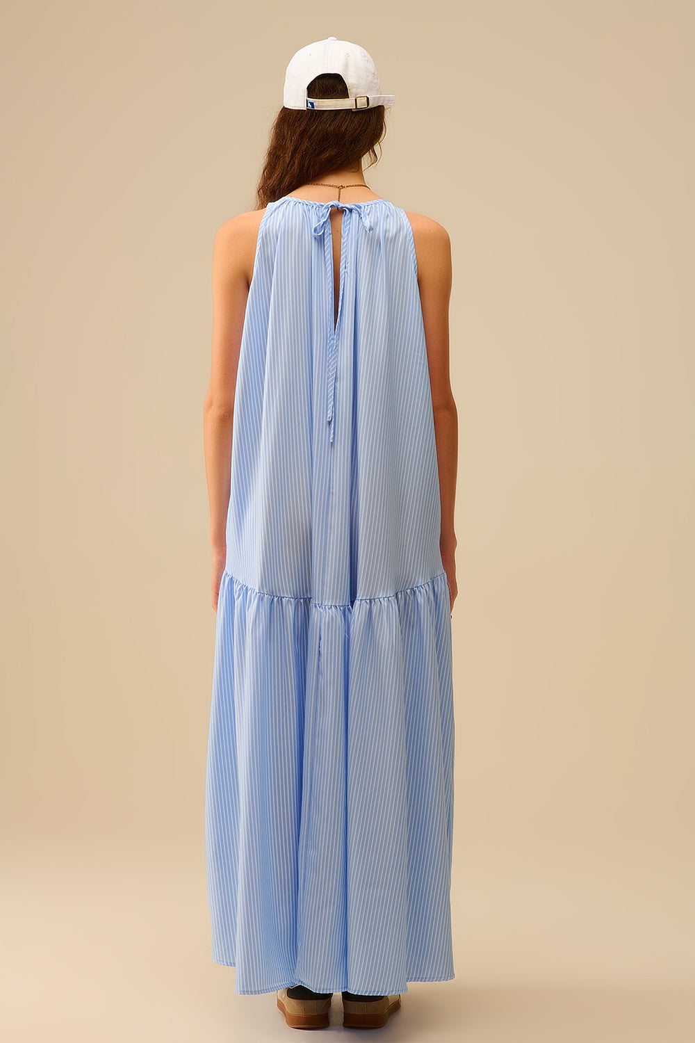 Striped Flowy Halter Dress Blue and White