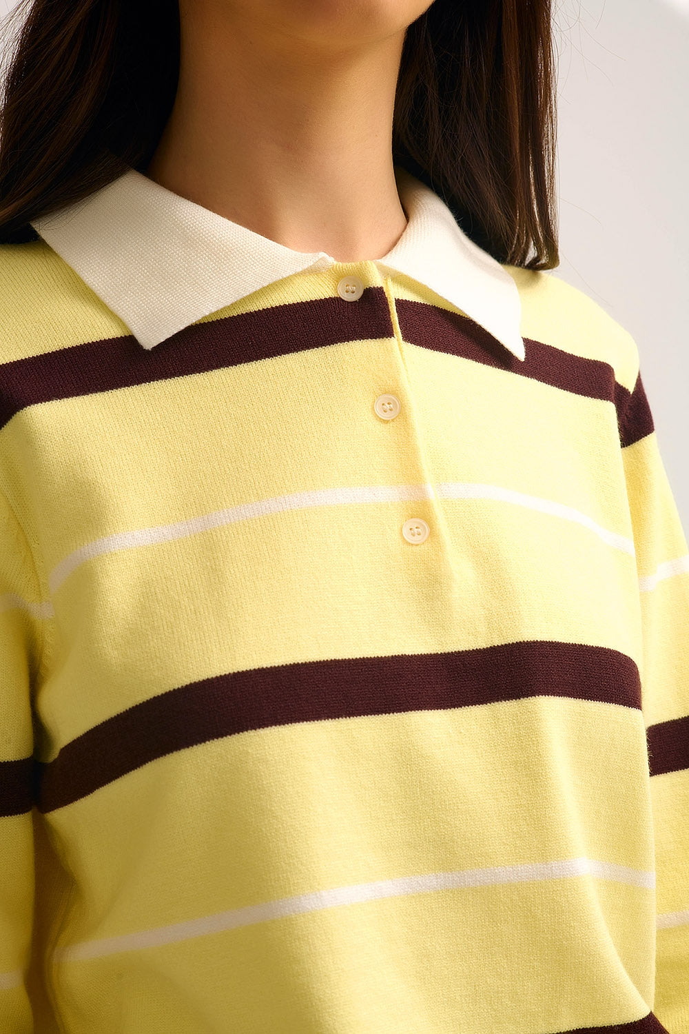 Striped Knit Polo Sweater in yellow with white Collar