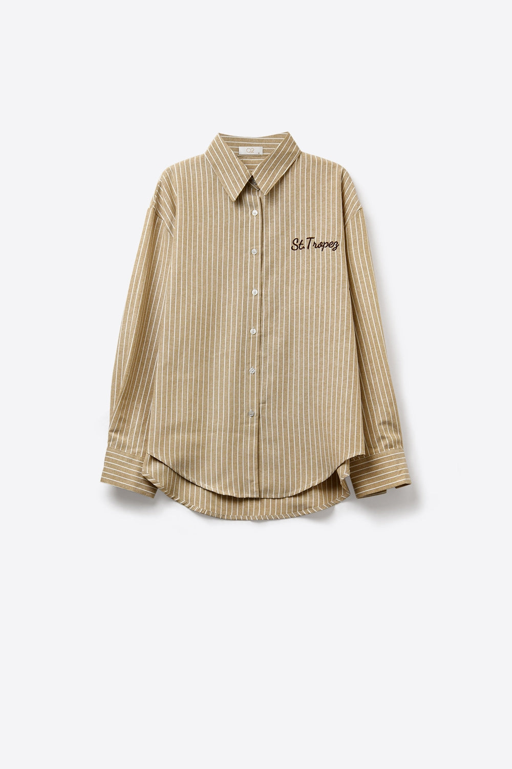 Striped Oxford beige Shirt with Front and Back Embroidered St. Tropez