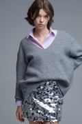 Q2 Super oversized Thin V-neck Sweater in Grey