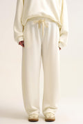 Q2 Super-Soft Knit Jogger Pants in cream with Drawstring Waist