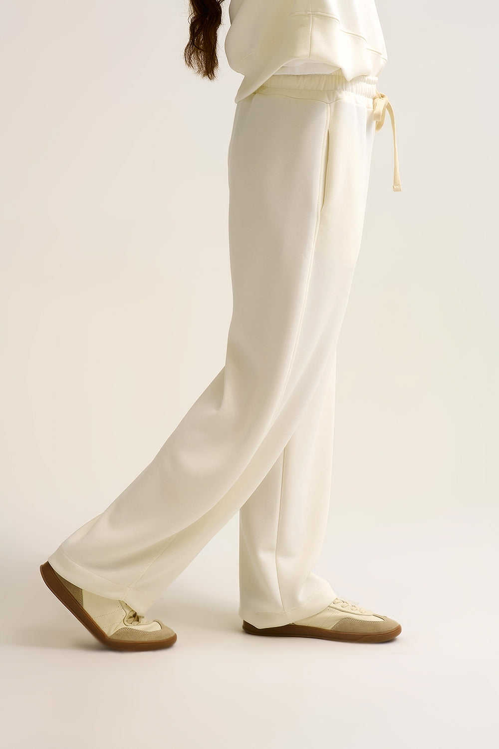 Super-Soft Knit Jogger Pants in cream with Drawstring Waist