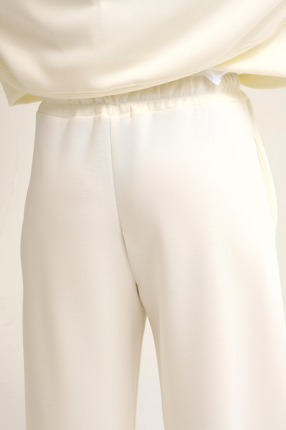 Super-Soft Knit Jogger Pants in cream with Drawstring Waist