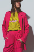 Q2 Textured Oversized Blazer in Pink