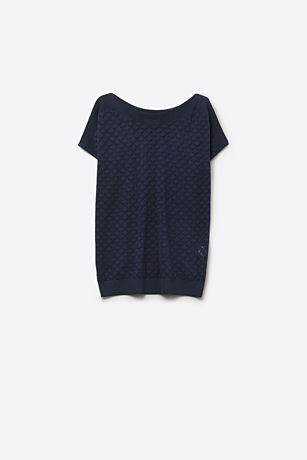 Q2 Textured pattern Knit Short Sleeve Sweater in navy
