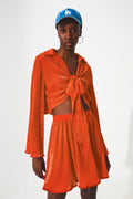 Q2 Tie front pleated crop top  in orange