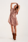 Q2 Tiered hem shirt dress in light pink