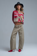 UNIKCOSA Trendy Beige Barrel Balloon Jeans with Pockets