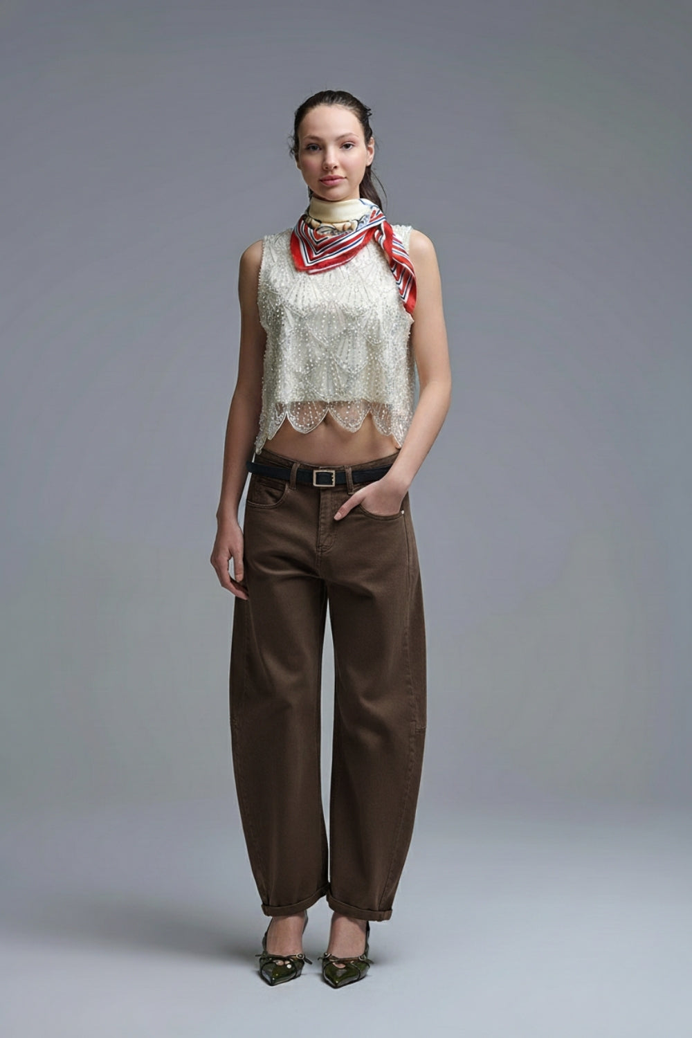 Trendy brown Barrel Balloon Jeans with Pockets