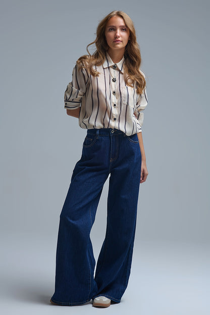 Trendy Dark wash Blue Jeans in extra wide leg