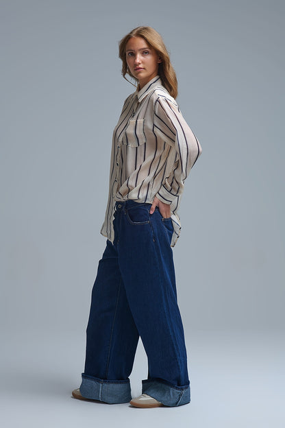 Trendy Dark wash Blue Jeans in extra wide leg