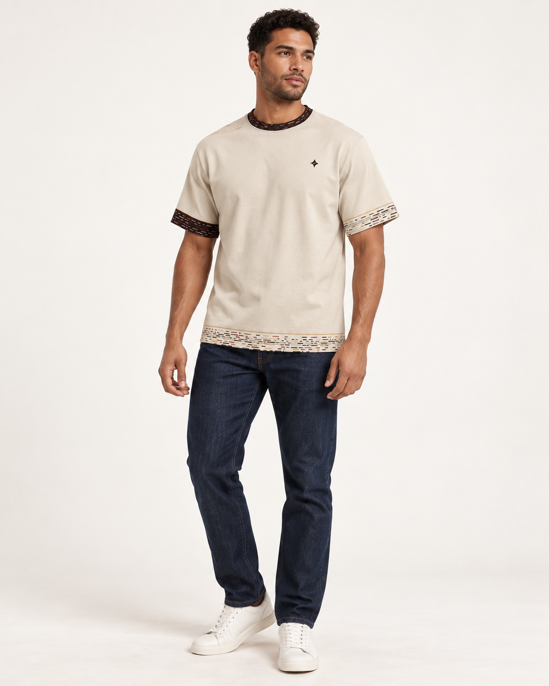 Ivory Parapet boxy cotton T-shirt — front on-model AI styling illustration