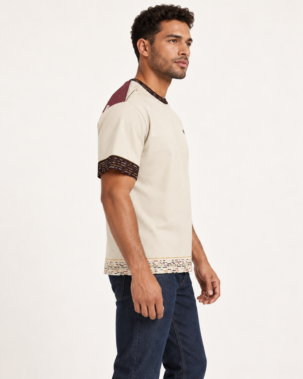 Ivory Parapet boxy cotton T-shirt — side on-model AI styling illustration
