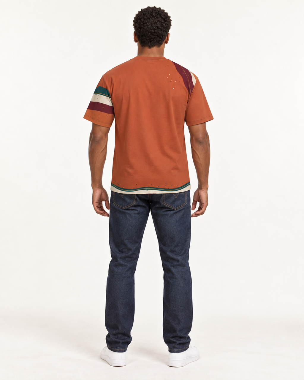 Copper Current boxy cotton T-shirt — back on-model AI styling illustration