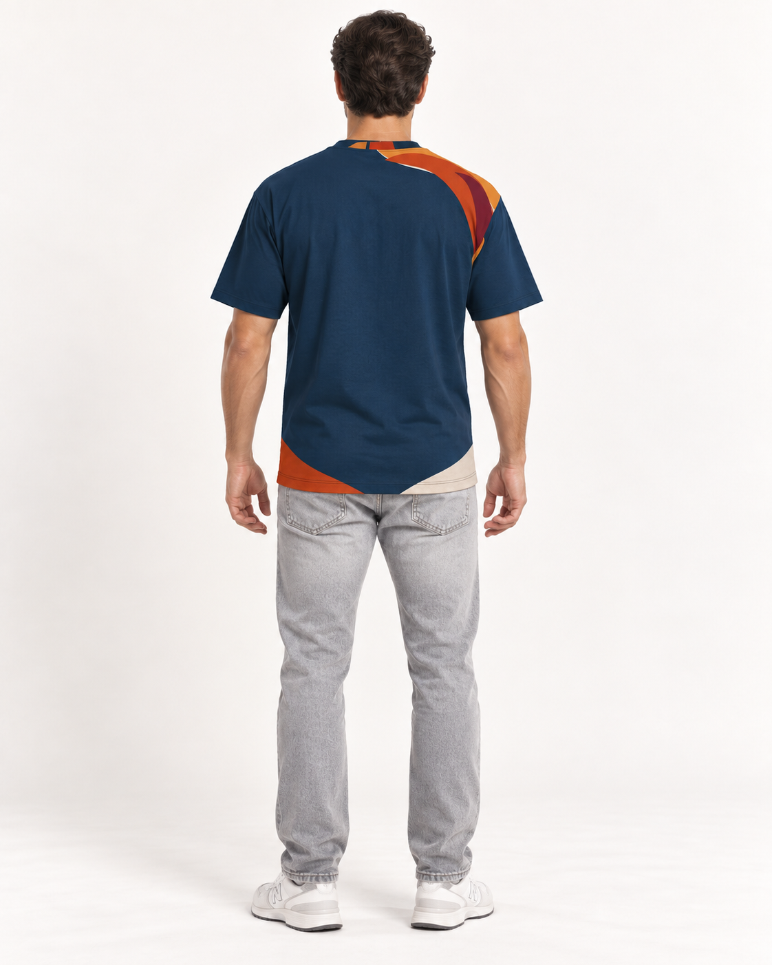 Atlantic Contour boxy cotton T-shirt — back on-model AI styling illustration