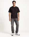 Aubergine Presence boxy cotton T-shirt — front on-model AI styling illustration