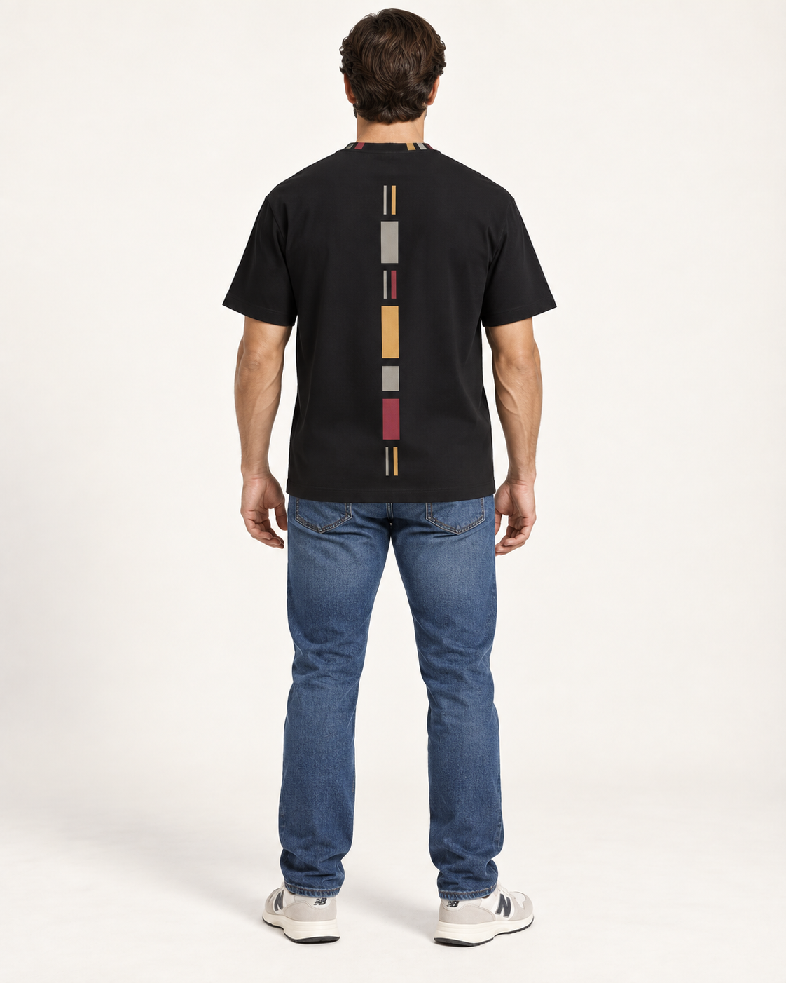 Midnight Axis boxy cotton T-shirt — back on-model AI styling illustration