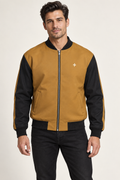Amber Horizon satin bomber jacket — front on-model styling illustration