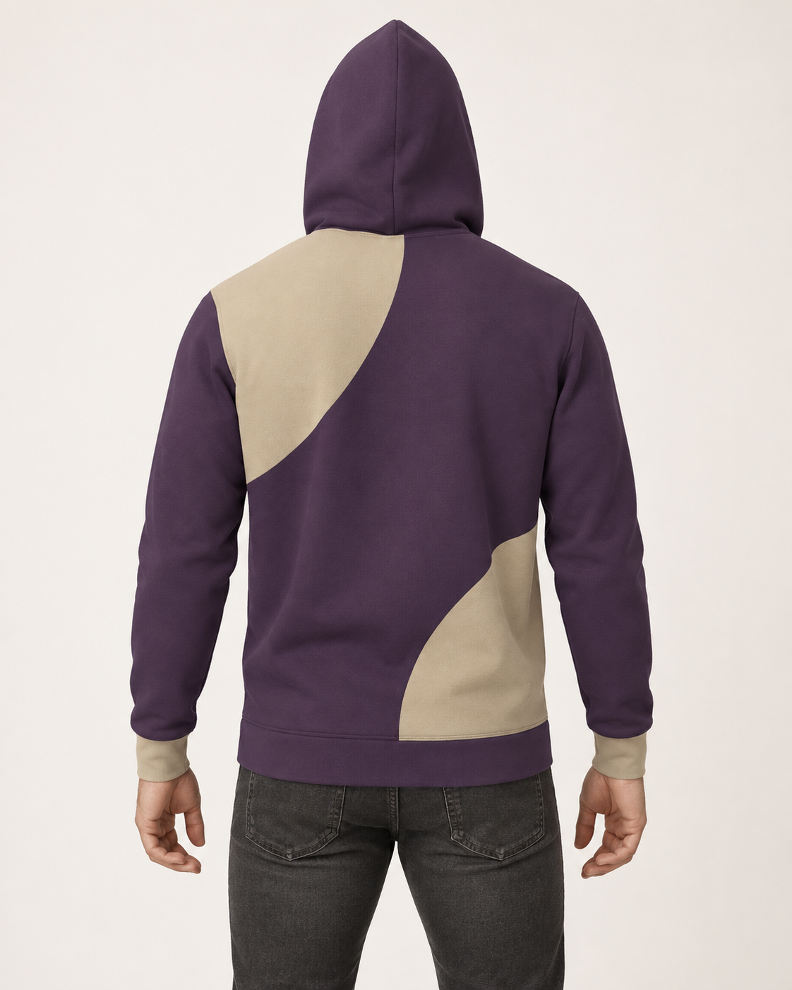 Aubergine Sand Crownline Nero Ponte Hoodie, back on-model AI styling illustration