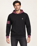 Black Garnet Contour Nero Ponte Hoodie, front on-model AI styling illustration