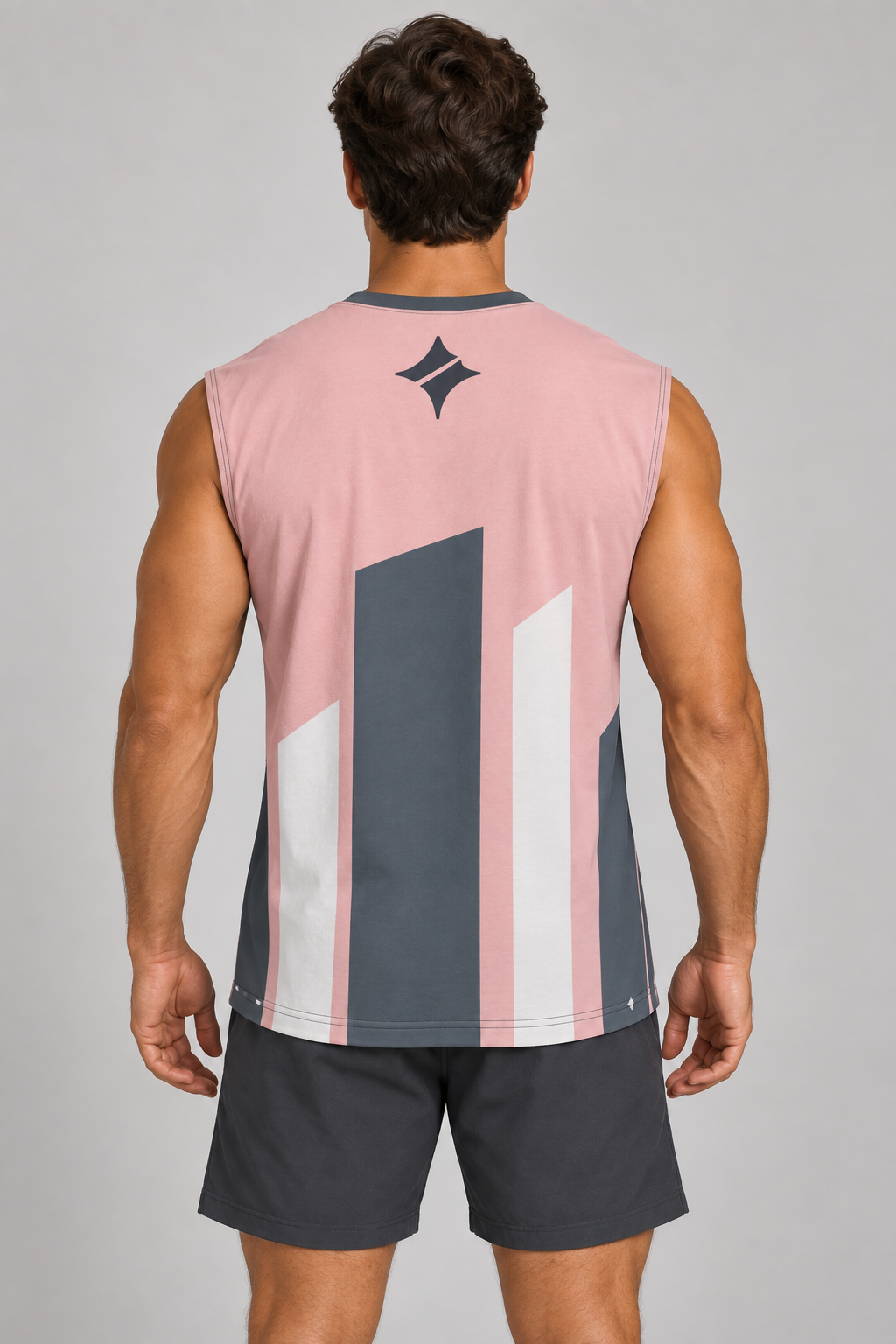 Blush Concrete sleeveless cotton T-shirt – back on-model styling illustration