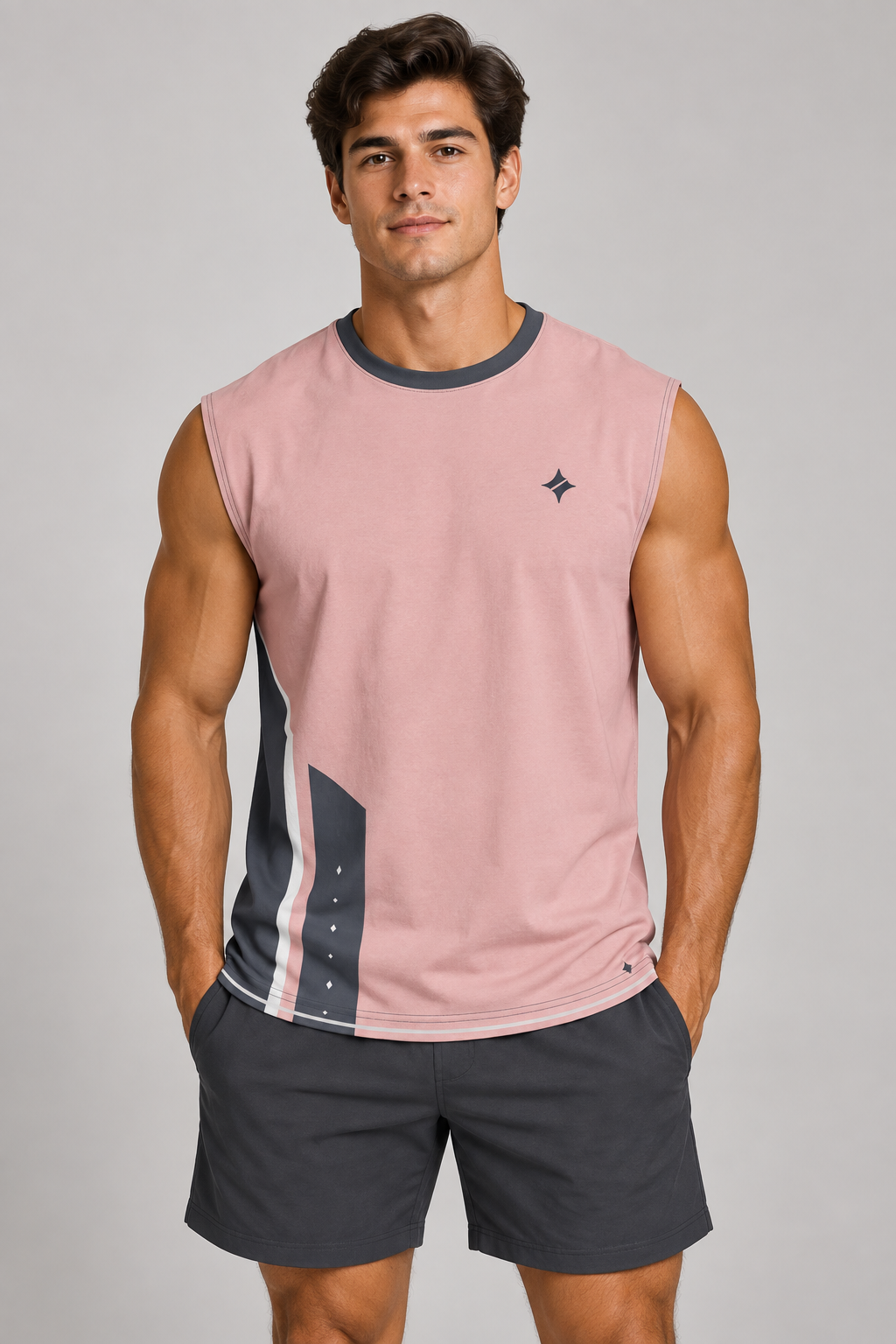 Blush Concrete sleeveless cotton T-shirt – front on-model styling illustration