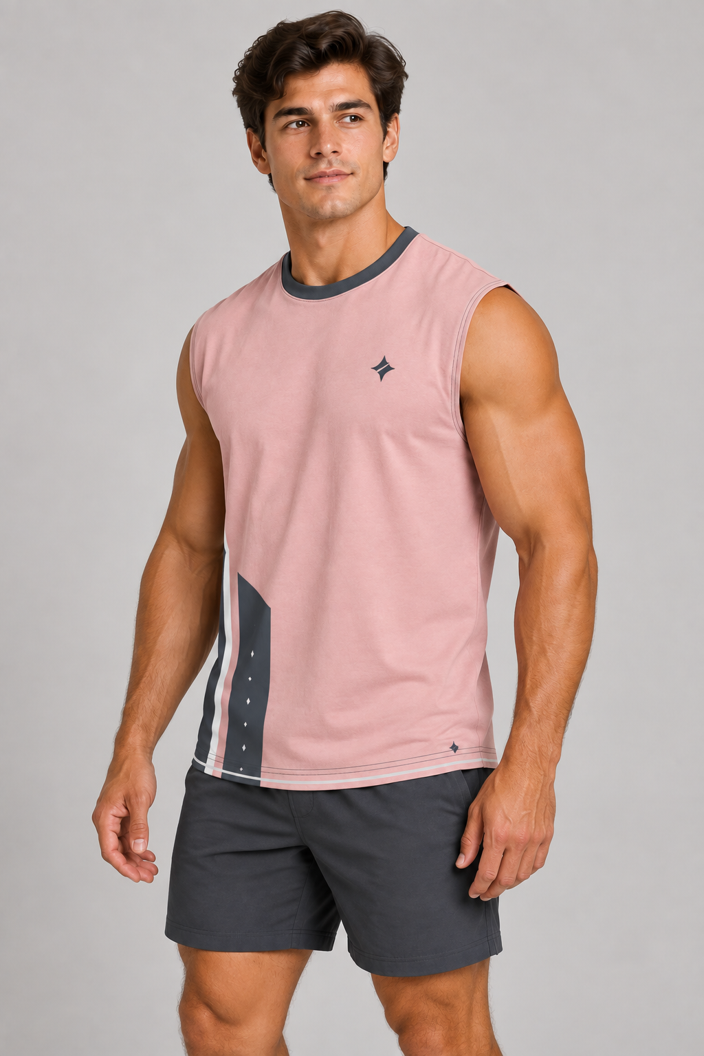 Blush Concrete sleeveless cotton T-shirt – side on-model styling illustration