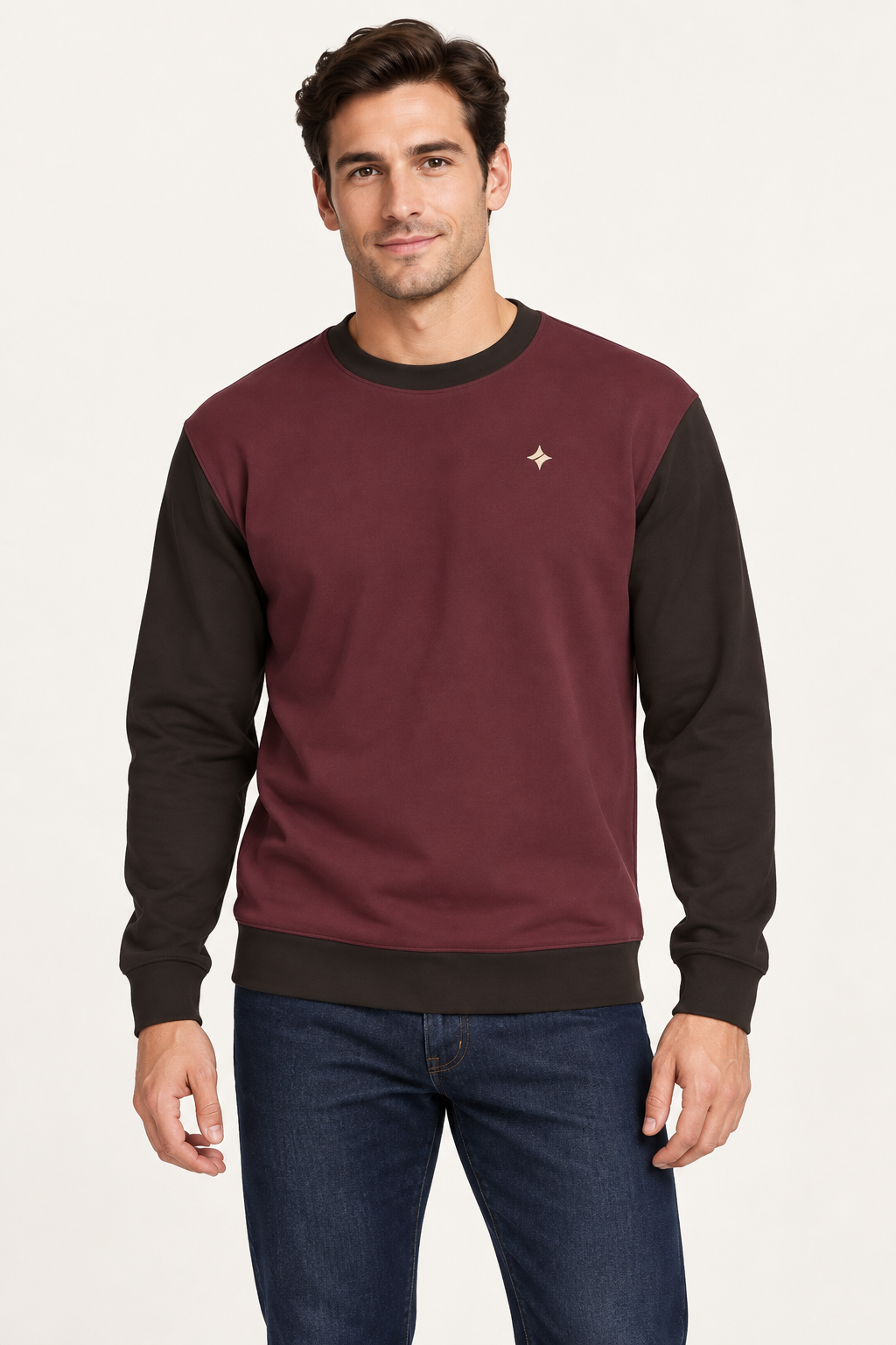 Bordeaux Cocoa sweatshirt, AI-generated front styling illustration
