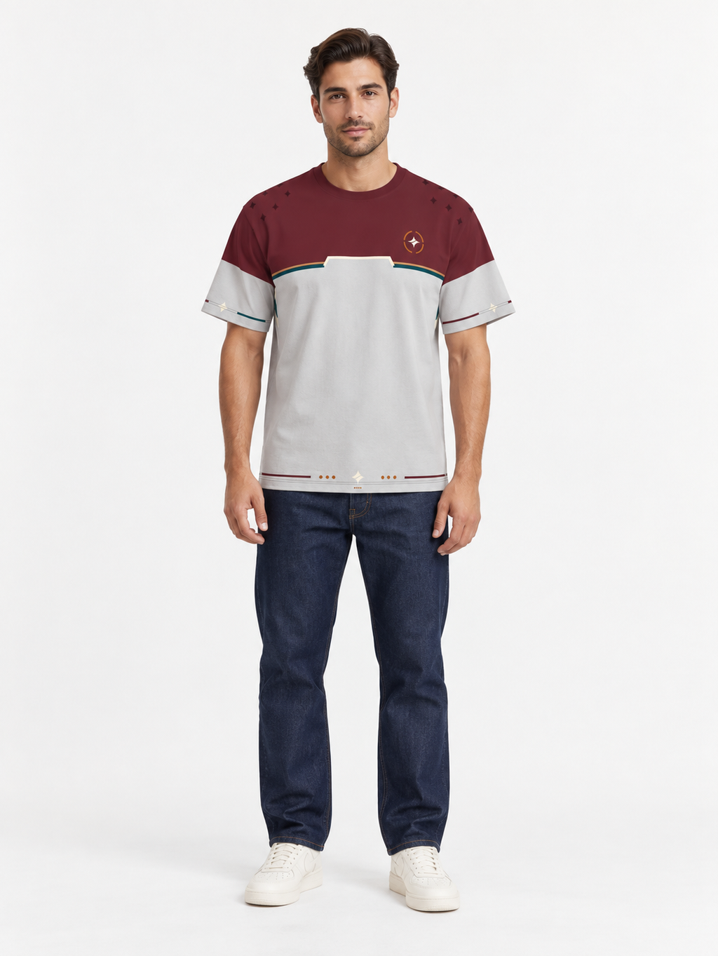 Bordeaux Porcelain Boxy Cotton T-Shirt — front model styling illustration