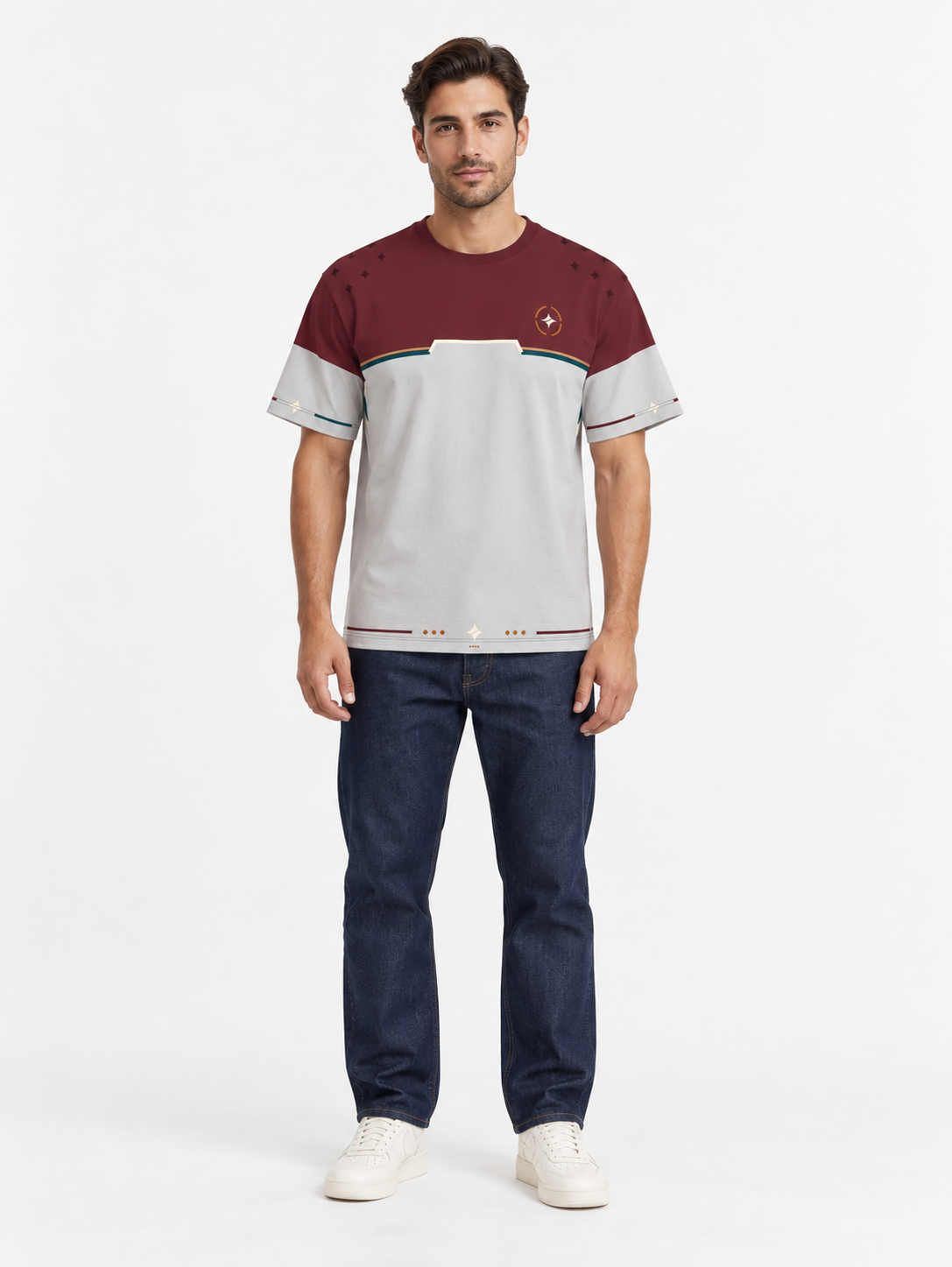 Bordeaux Porcelain Boxy Cotton T-Shirt — front model styling illustration