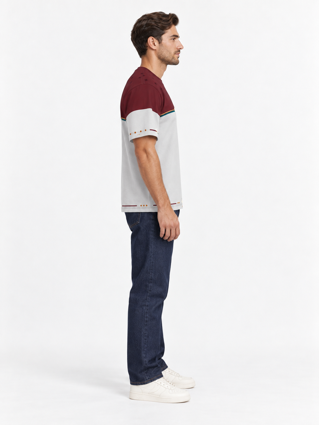 Bordeaux Porcelain Boxy Cotton T-Shirt — side model styling illustration