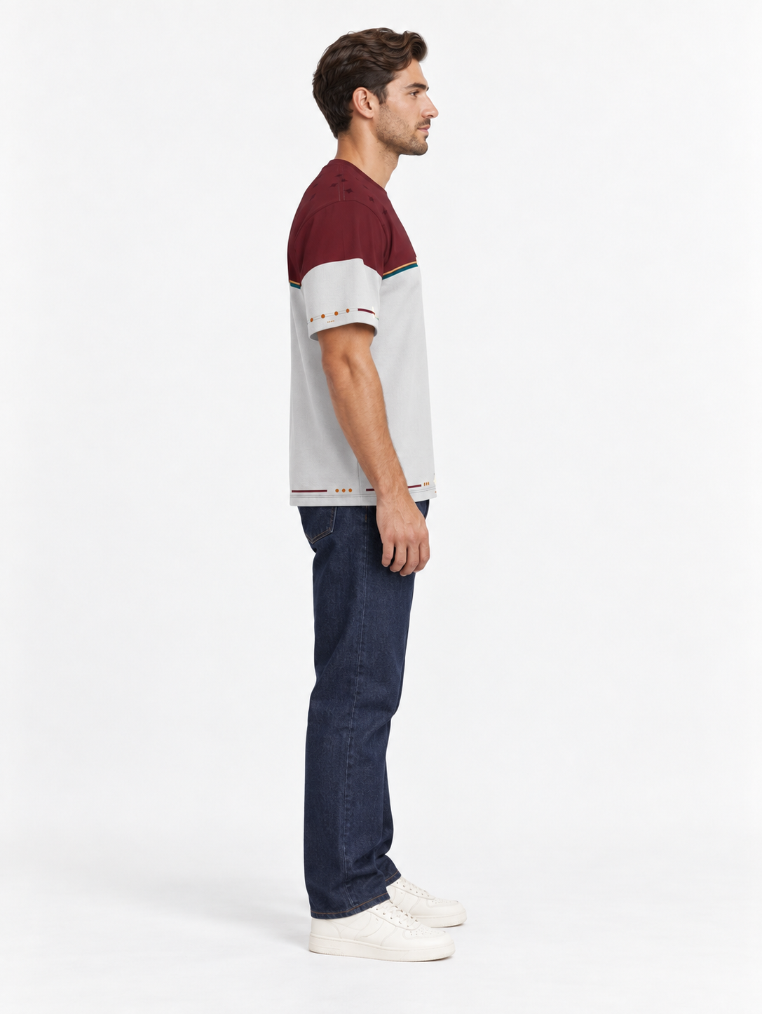 Bordeaux Porcelain Boxy Cotton T-Shirt — side model styling illustration