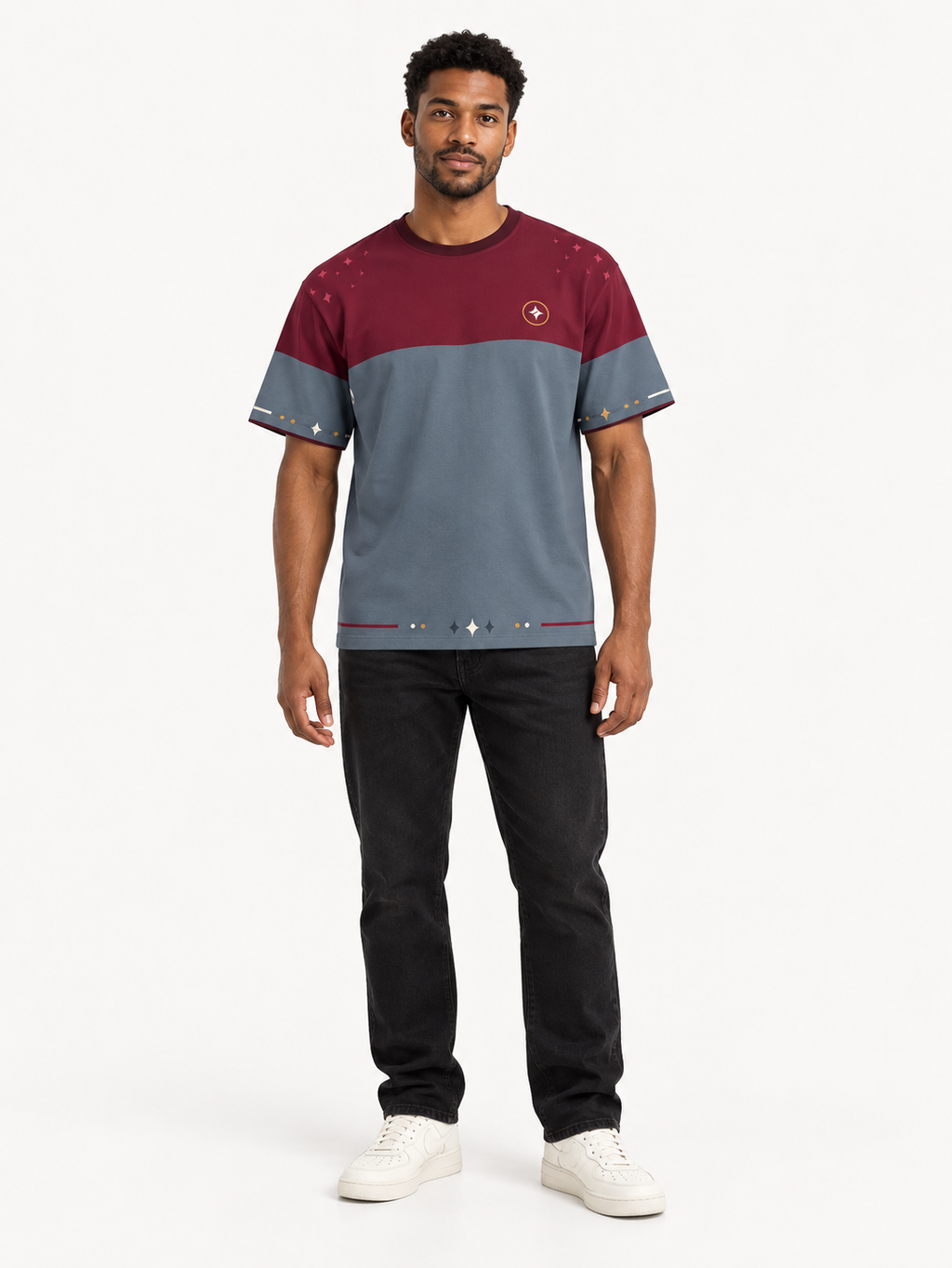 Bordeaux Slate Boxy Cotton T-Shirt — front model styling illustration