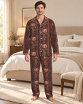 Adult model wearing the Bordeaux Sonata Luxury Pajama Set in a bright bedroom — AI styling illustration