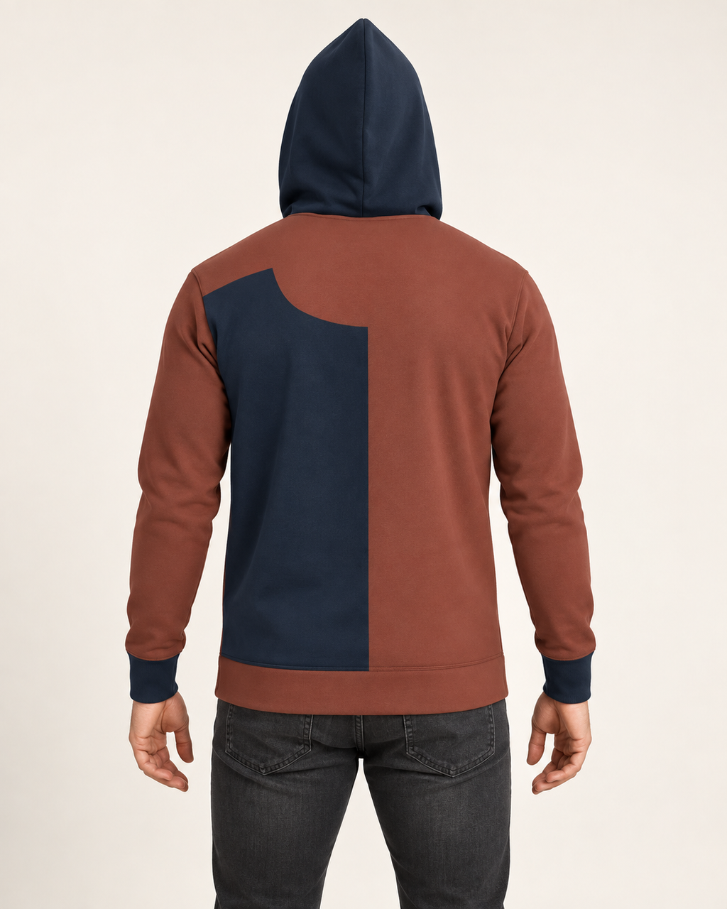 Brick Midnight Bays Nero Ponte Hoodie, back on-model AI styling illustration