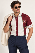 UNIKCOSA Imperial Colonnade cotton satin shirt, editorial model view — AI styling illustration