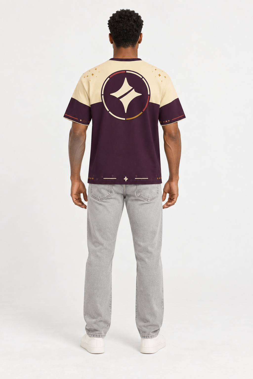 Champagne Plum Boxy Cotton T-Shirt — back model styling illustration